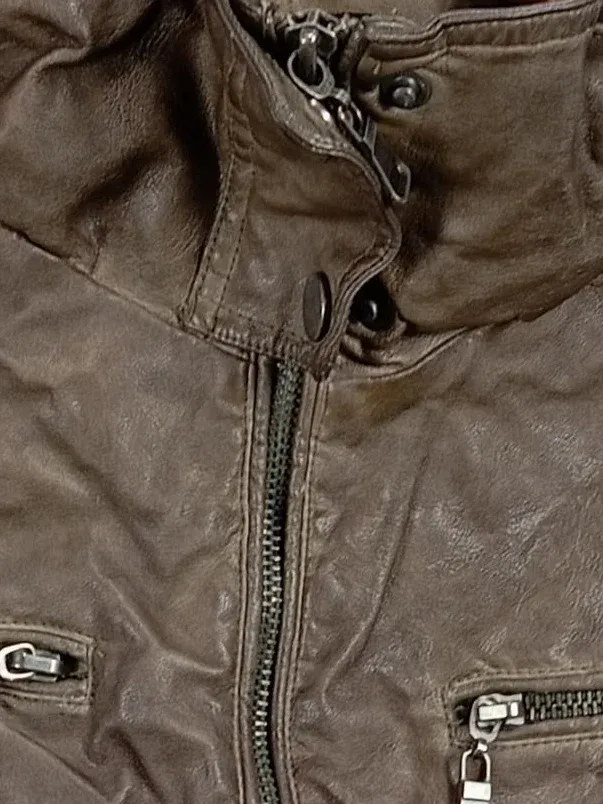 Blind Date Damen Kunstlederjacke Kapuze Jacke Biker Casual Braun Gr. 34 5
