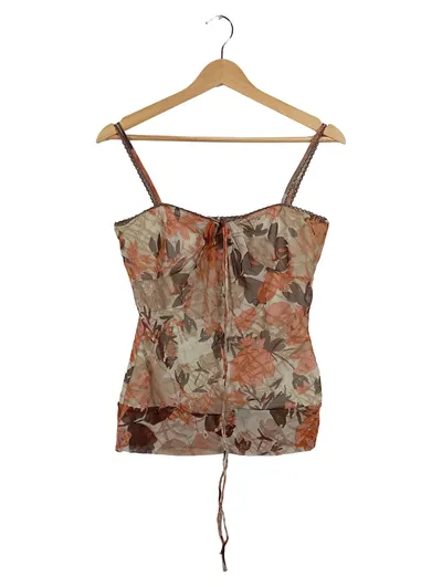 MEXX Damen Top Gr. M Blumenmuster Spaghettiträger Spitze Beige Orange