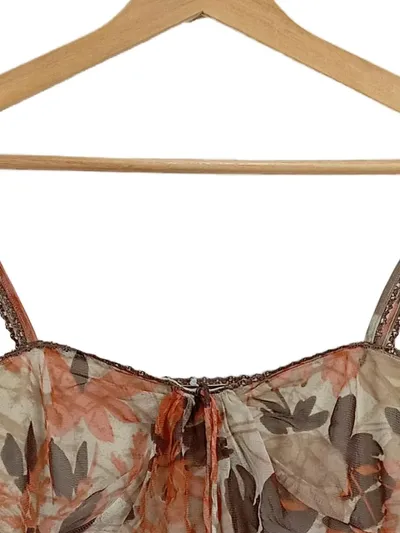 MEXX Damen Top Gr. M Blumenmuster Spaghettiträger Spitze Beige Orange