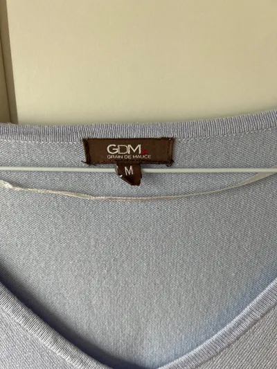 Grain de Malice Damen Pullover Gr. 38/M Blau V-Ausschnitt Basic Langarm Strick