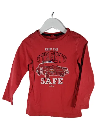 s.Oliver Langarmshirt Jungen Gr. 104 Rot Polizeiauto Print Baumwolle