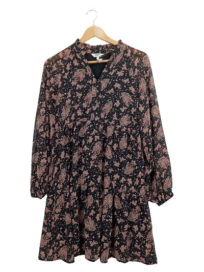 Object Damen Tunikakleid Gr. 34/XS Paisley Muster Schwarz Rosa Boho