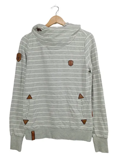 Naketano Damen Kapuzenpullover Hoodie Gr. M Grau Gestreift Baumwolle