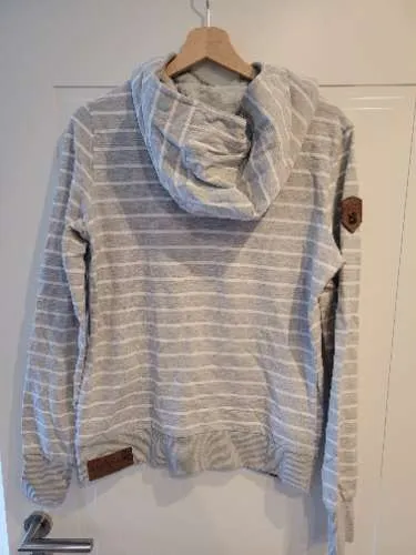 Naketano Damen Kapuzenpullover Hoodie Gr. M Grau Gestreift Baumwolle