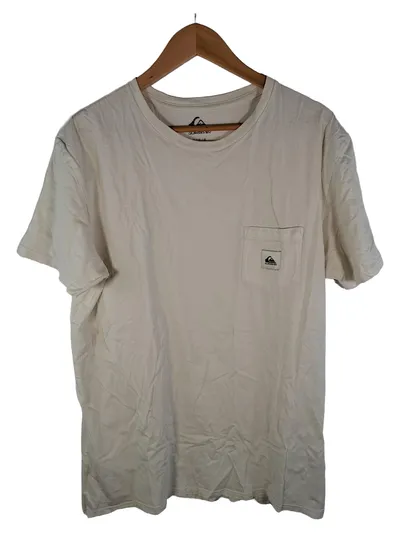 Quiksilver Herren T-Shirt Baumwolle Kurzarm Uni Logo Beige Gr. L