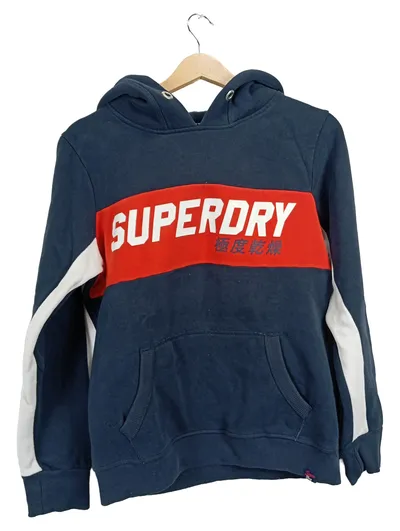 Superdry Hoodie Kapuzenpullover Damen Gr. 40 L Blau Logo Baumwolle Streetwear
