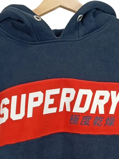 Superdry Hoodie Kapuzenpullover Damen Gr. 40 L Blau Logo Baumwolle Streetwear