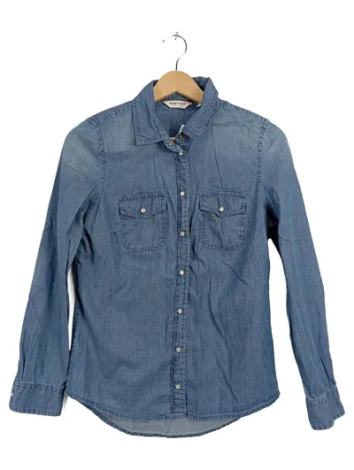 NAF NAF Damen Jeanshemd Bluse Blau Gr. 34 XS Baumwolle Langarm