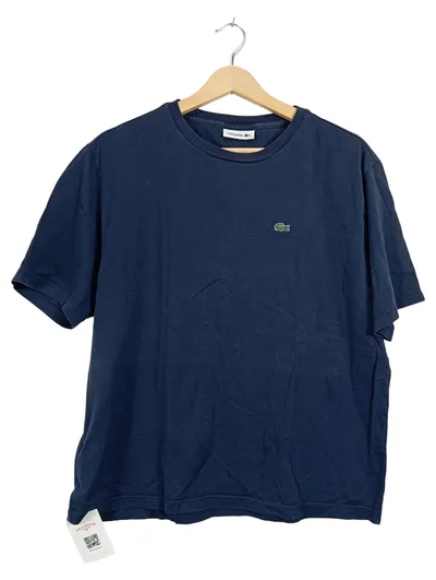 Lacoste Damen T-Shirt Blau Gr. 42/XL Baumwolle Logo Casual