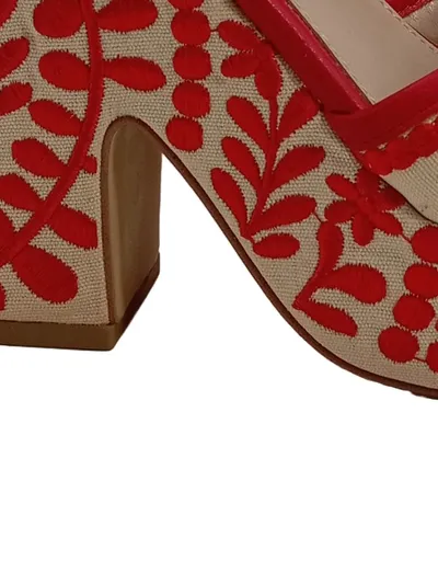 ALDO Damen Plateausandalen Gr. 35 Rot Stickerei Bohemian Blockabsatz