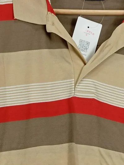 BRAX Golf Poloshirt Herren Gr. L Beige Rot Gestreift Baumwolle Kurzarm Shirt