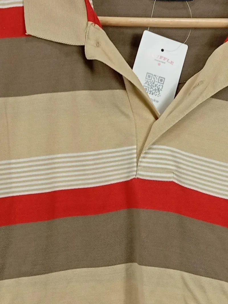 BRAX Golf Poloshirt Herren Gr. L Beige Rot Gestreift Baumwolle Kurzarm Shirt 2