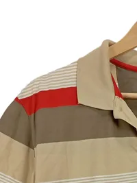 BRAX Golf Poloshirt Herren Gr. L Beige Rot Gestreift Baumwolle Kurzarm Shirt 3