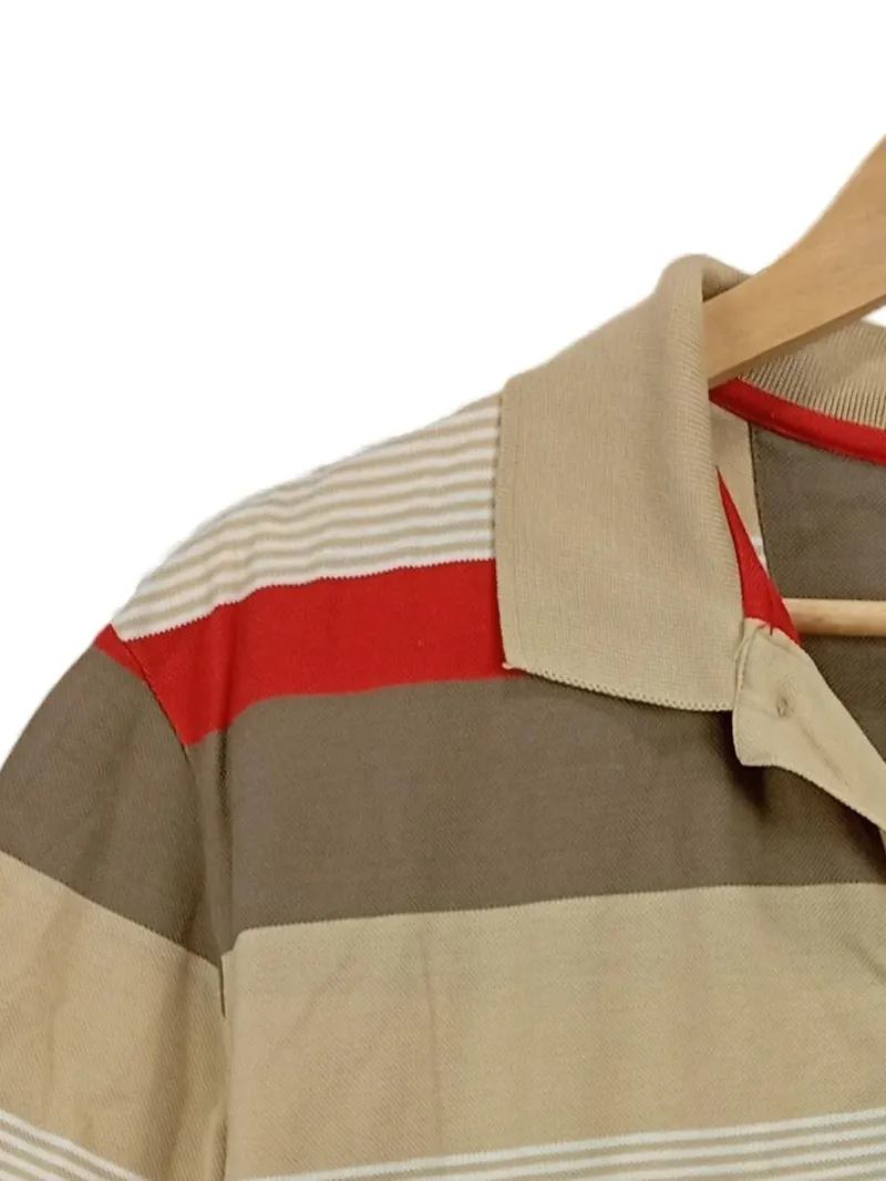 BRAX Golf Poloshirt Herren Gr. L Beige Rot Gestreift Baumwolle Kurzarm Shirt 3