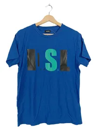 Diesel Herren T-Shirt Blau Logo-Print Gr. M Kurzarm Casual 1