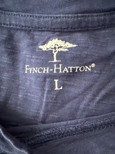 Fynch-Hatton T-Shirt Herren Gr. 40 L Blau Baumwolle Casual Basic Logo Shirt