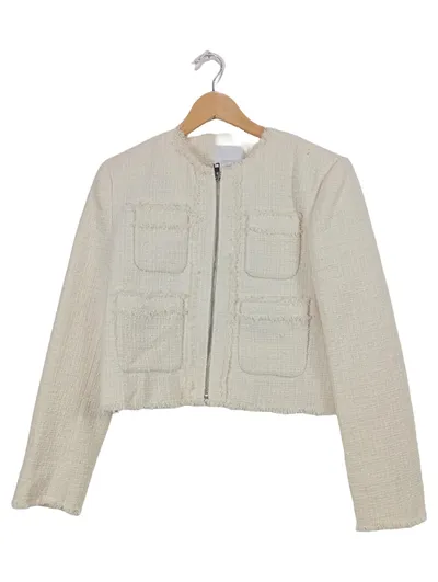 MANGO MNG Damen Tweed Jacke Bouclé Blazer Gr. 38/M Beige Creme