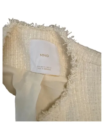 MANGO MNG Damen Tweed Jacke Bouclé Blazer Gr. 38/M Beige Creme