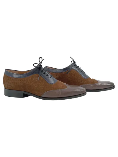 Melvin & Hamilton Herren Oxford Schnürschuhe Leder Wildleder Gr. 40 Braun Blau