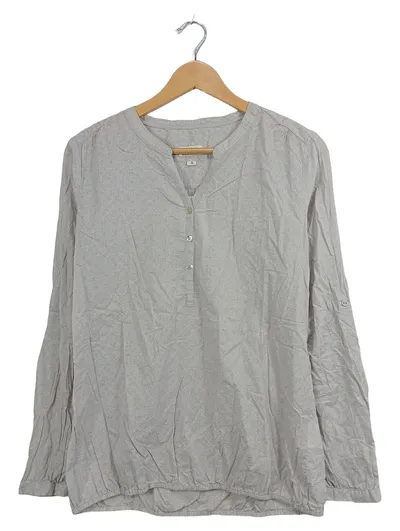 BASEFIELD Damen Bluse Gr. S Grau Floral Baumwolle Langarm Tunika