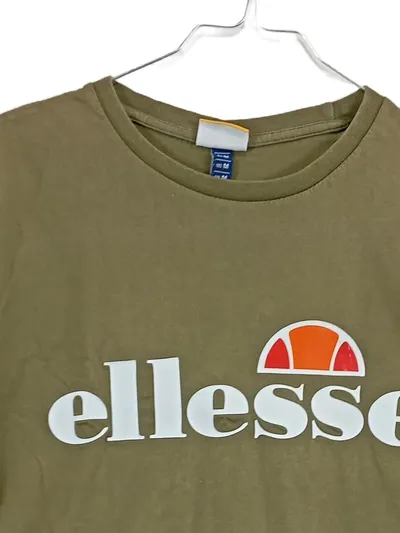 Ellesse Herren T-Shirt Gr. M/50 Oliv Logo-Print Sportlich Baumwolle