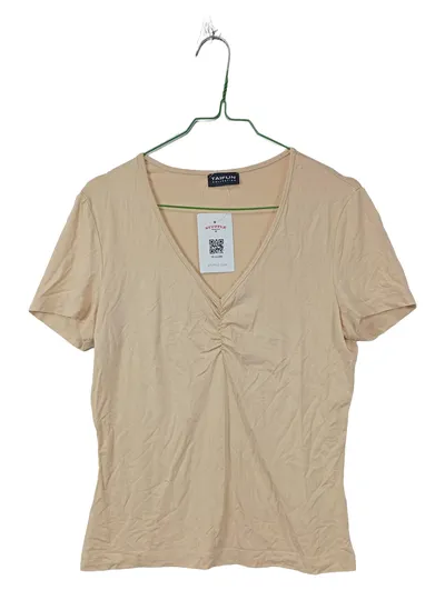 TAIFUN T-Shirt Damen Gr. 38 M Beige Viskose Kurzarm Raffung Casual