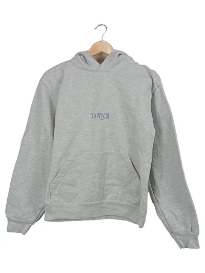 THATBOII Hoodie Kapuzenpullover Gr. 36 S Grau Streetwear Logo Print Baumwolle