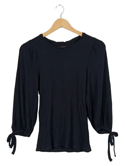 Mango Damen Langarmshirt Puffärmel Rippstrick Schwarz Gr. S