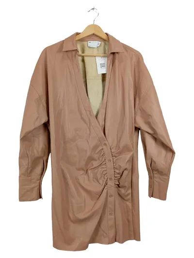 ASOS Design Damen Blusenkleid Kunstleder Gr. 40/L Beige Wickeloptik