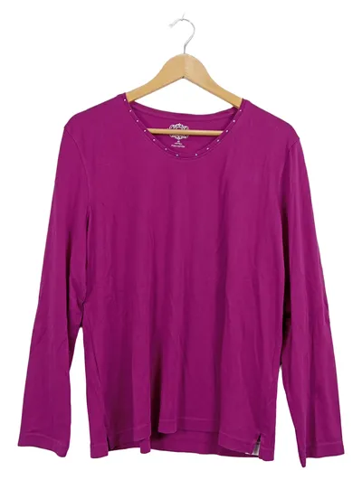 Adagio Damen Langarmshirt Gr. 46 Lila Pima Baumwolle Strasssteine