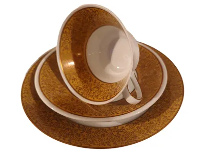 Weimar Porzellan Harmonie Tasse Unterteller Gedeck 3tlg Gold Blumen Klassisch