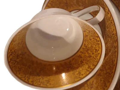 Weimar Porzellan Harmonie Tasse Unterteller Gedeck 3tlg Gold Blumen Klassisch