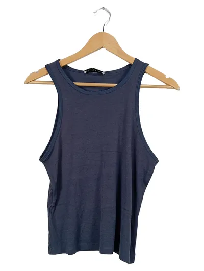 MANGO Damen Tanktop Rippstrick Blau Gr. M/38 Ärmellos Basic