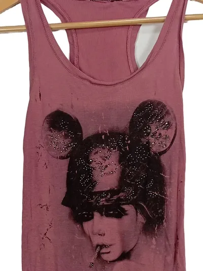 Rich & Royal Damen Tanktop Rosa Gr. S Print Strasssteine Baumwolle