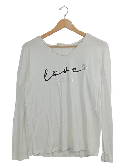 Street One Damen Langarmshirt Gr. 38/M Weiß Casual mit Schriftzug