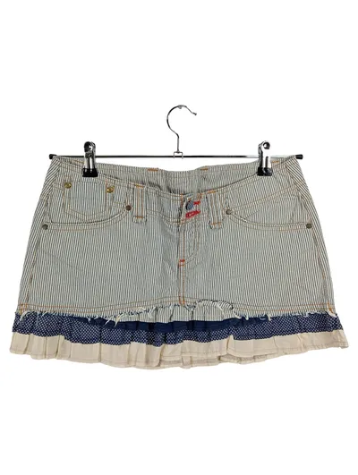 TRF Zara Damen Minirock Gr. 38 Blau Gestreift Rüschen Baumwolle