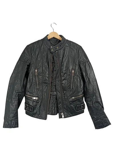 Diesel Lederjacke Damen Gr. 36 S Schwarz Bikerjacke Echtleder Casual Jacke