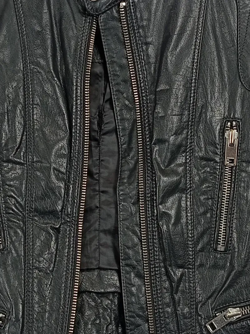 Diesel Lederjacke Damen Gr. 36 S Schwarz Bikerjacke Echtleder Casual Jacke 3