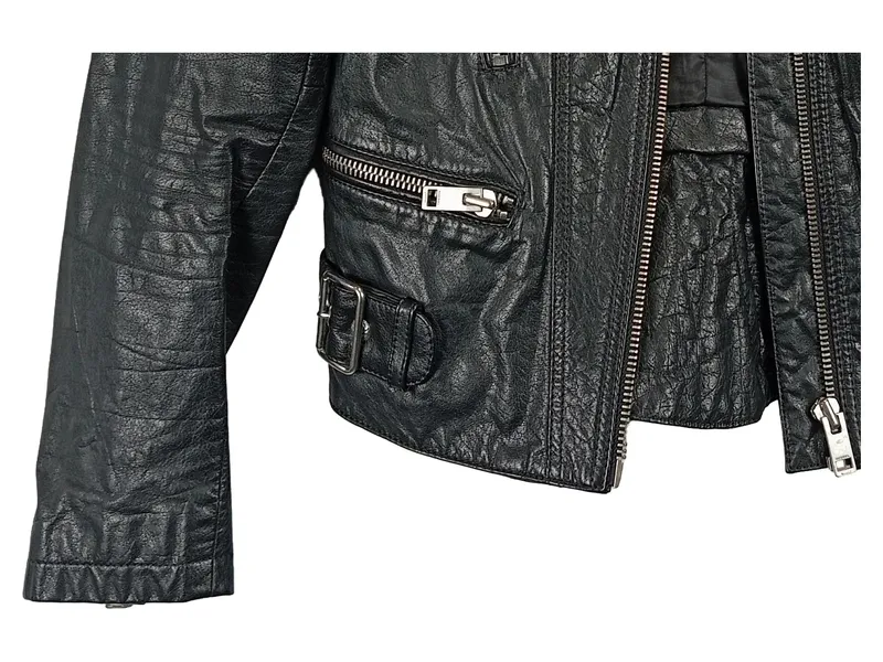 Diesel Lederjacke Damen Gr. 36 S Schwarz Bikerjacke Echtleder Casual Jacke 4