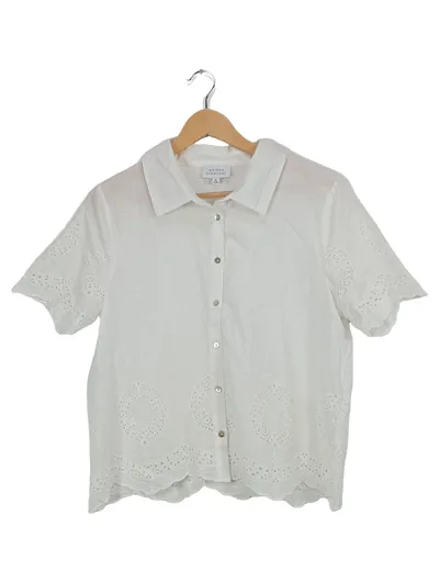 MAISON CINQCENT Damen Bluse Kurzarm Weiß Broderie Anglaise Gr. M
