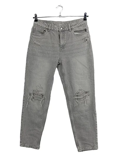 PAGEONE Mom Jeans Damen Gr. 38 Grau Destroyed Casual High Waist