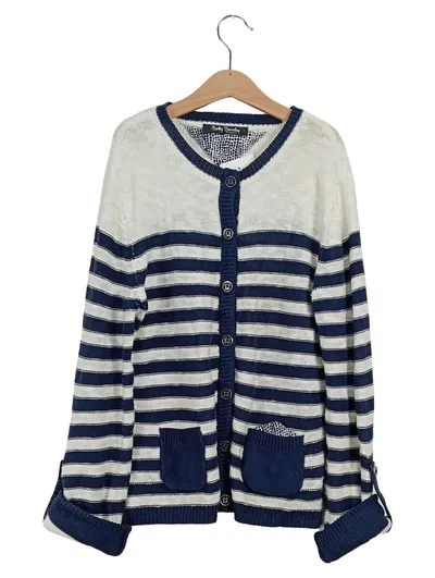 Betty Barclay Damen Strickjacke Gr. 38/M Blau Gestreift Casual
