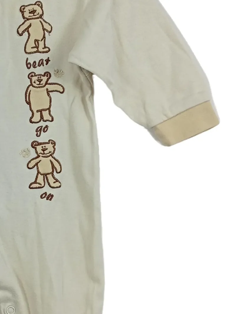 BERTI Baby Strampler Schlafanzug Gr. 62/68 Beige Teddy Bär Motiv 2