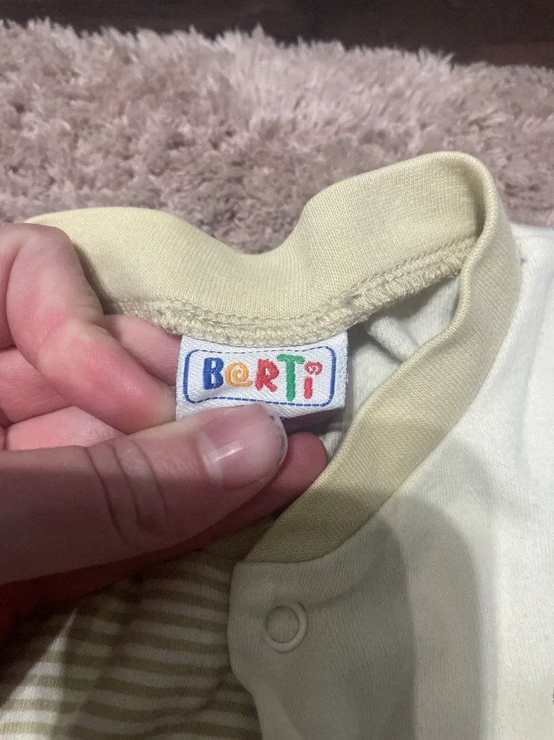 BERTI Baby Strampler Schlafanzug Gr. 62/68 Beige Teddy Bär Motiv 5