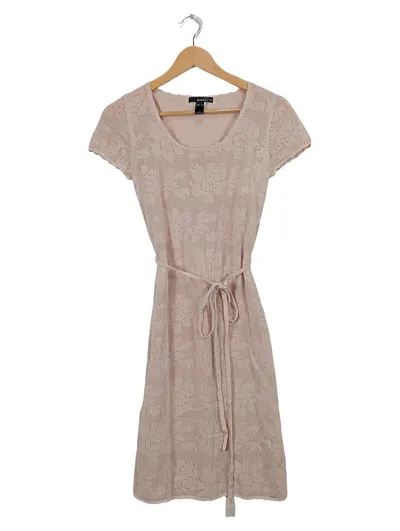 Mango Suit Damen Strickkleid M Rosa Lochmuster Bindegürtel Sommerkleid
