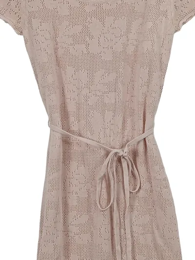 Mango Suit Damen Strickkleid M Rosa Lochmuster Bindegürtel Sommerkleid