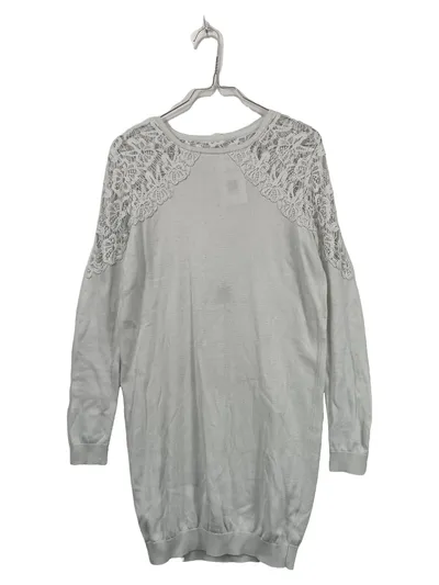 ASOS Damen Pullover Gr. 36 S Weiß Spitze Langarm Feinstrick Rundhals Casual