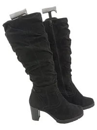 Tamaris Damen Stiefel Gr. 36 Schwarz Wildleder Blockabsatz Raffung 1