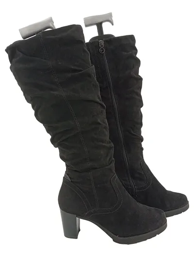 Tamaris Damen Stiefel Gr. 36 Schwarz Wildleder Blockabsatz Raffung