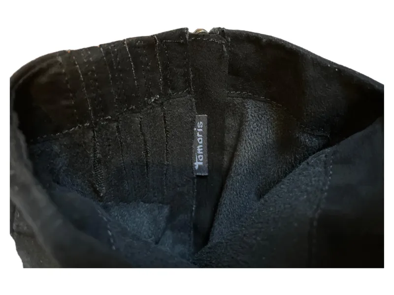 Tamaris Damen Stiefel Gr. 36 Schwarz Wildleder Blockabsatz Raffung 4